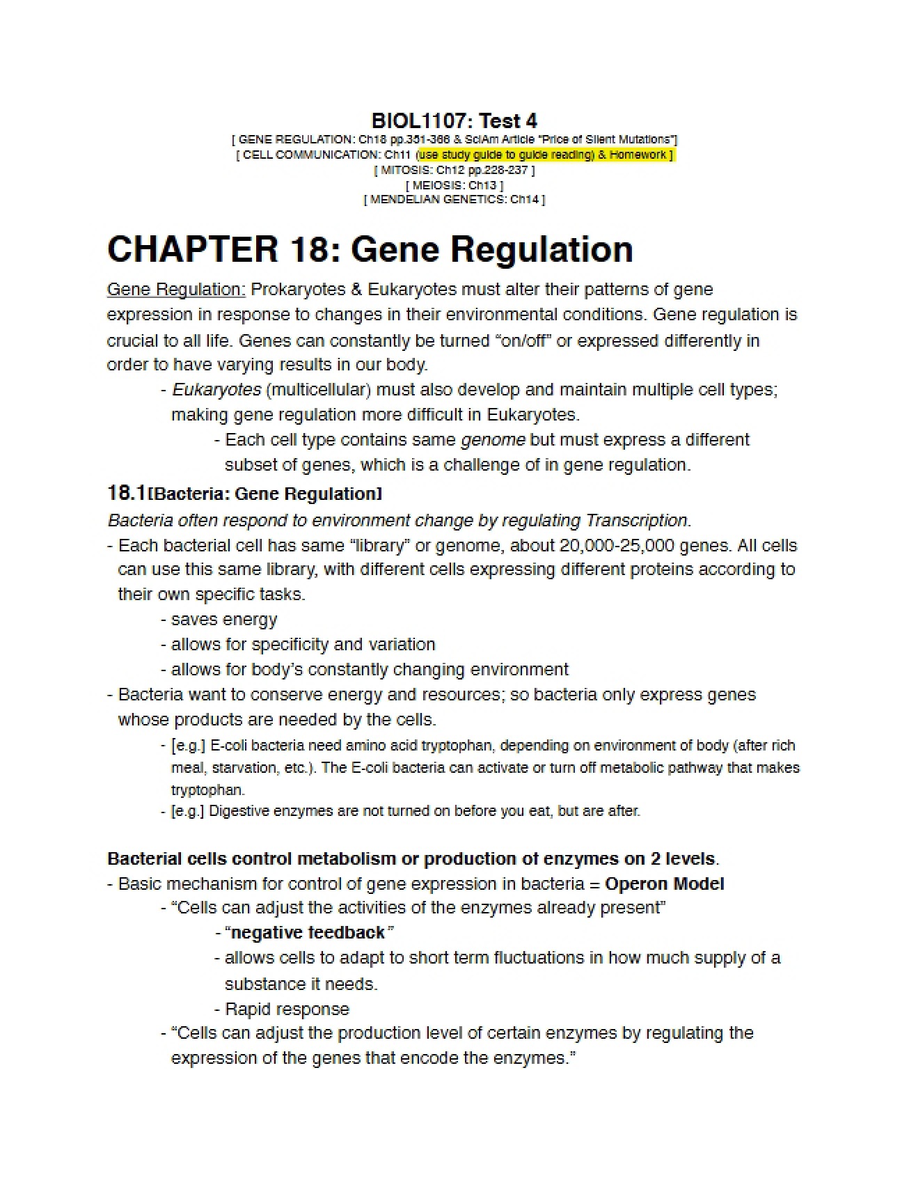 Chapter 18 Gene Regulation