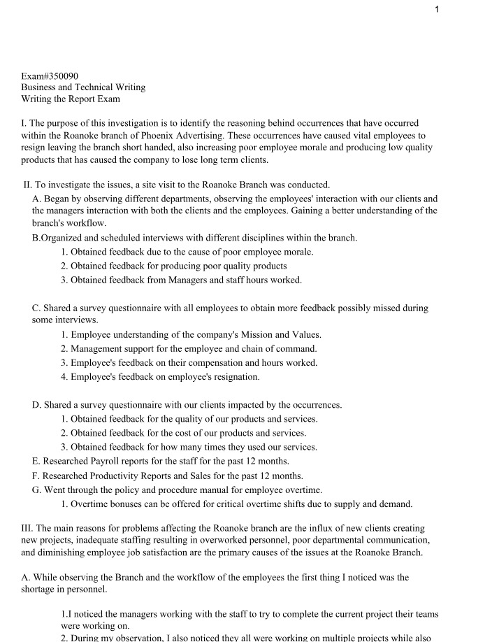 Exam - Identifying Causes of Poor Employee Morale and Quality Issues