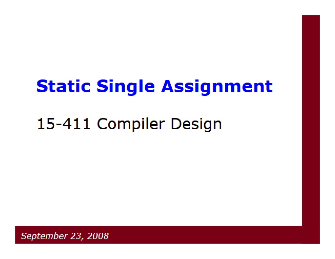 Static Single Assignment (09)