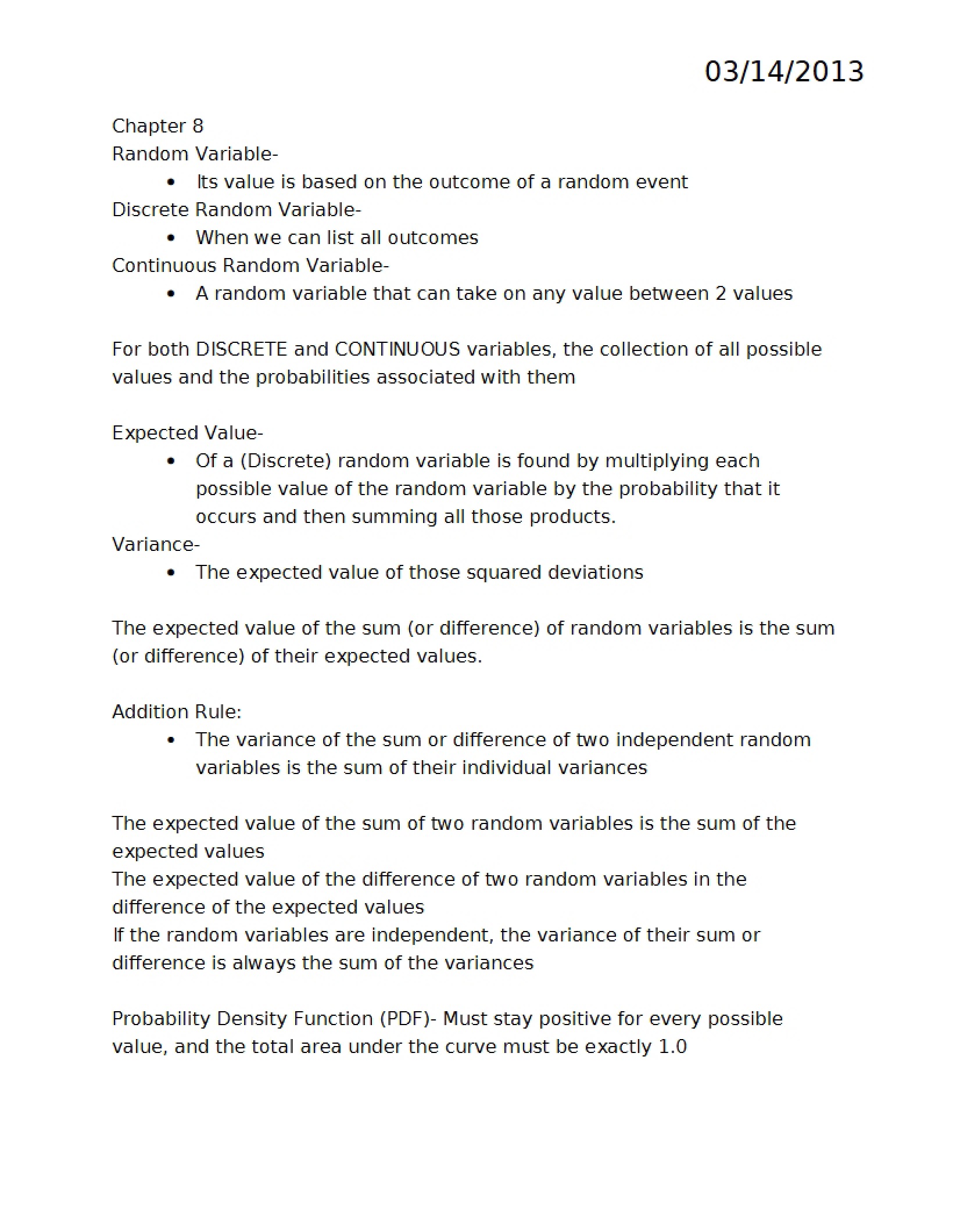 Random Variables (Chapter 8)