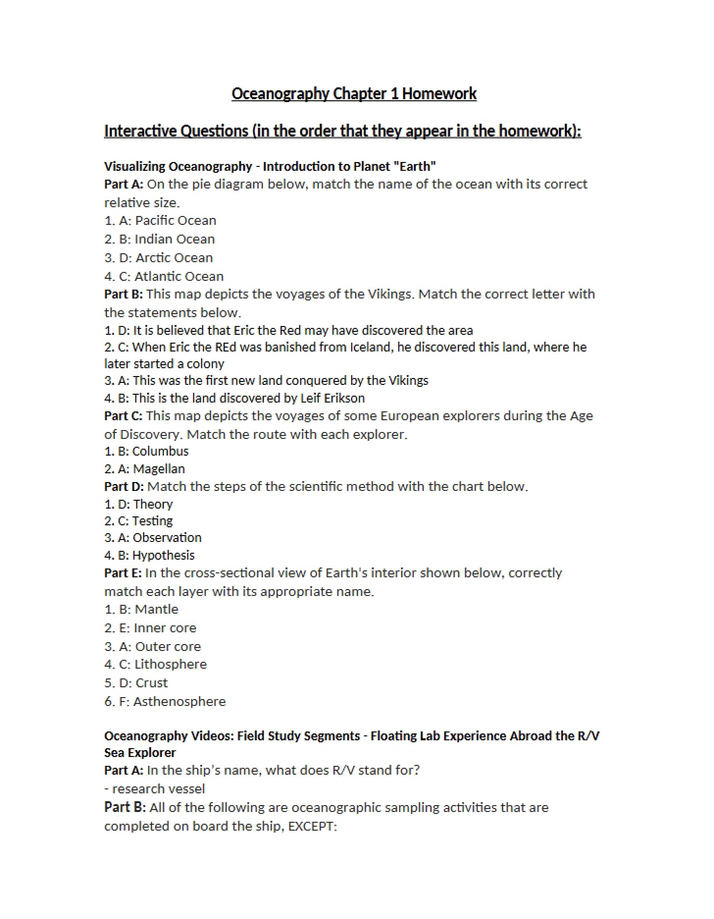 Homework Oceanography Ch 1