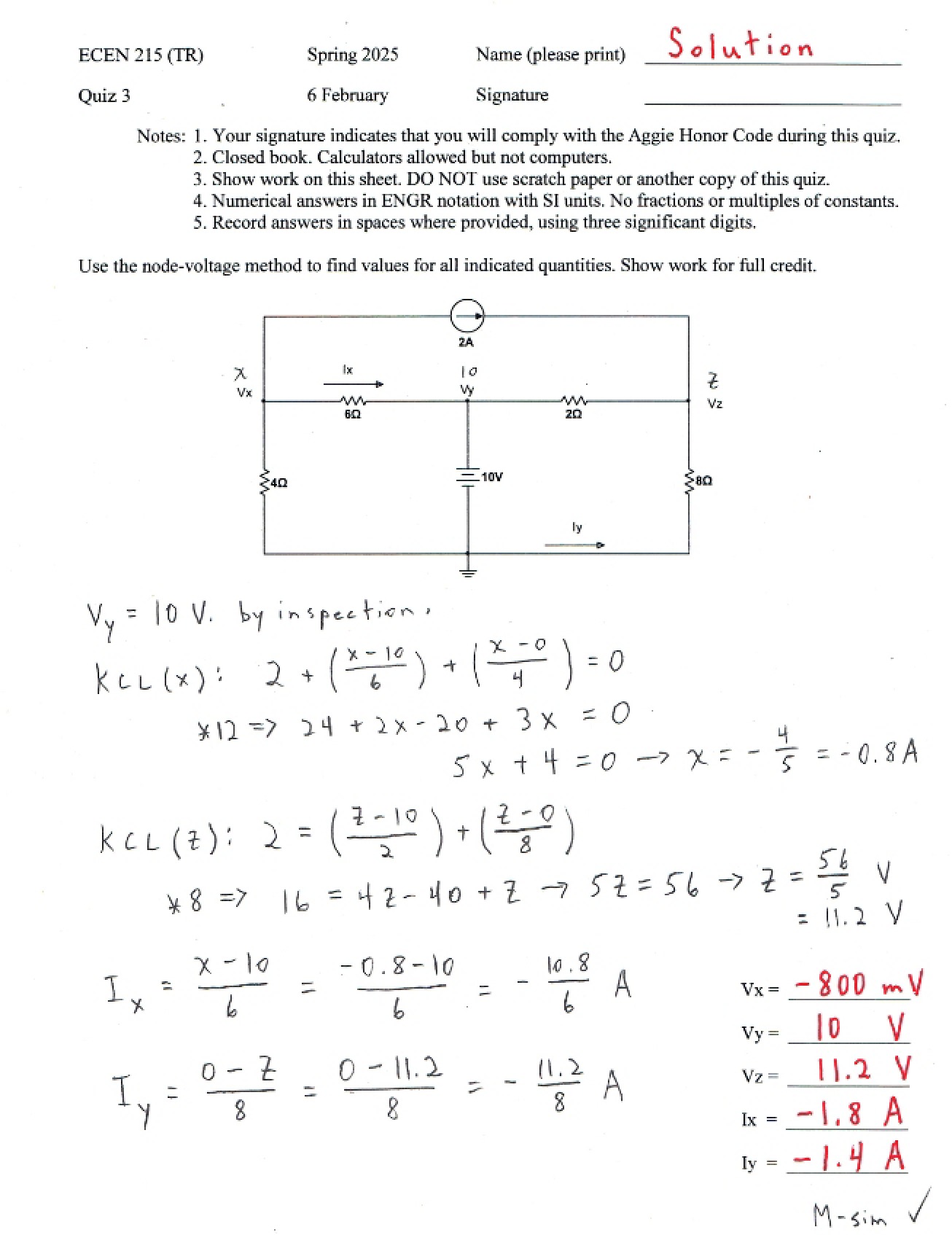 Solution to the Third Quiz from the TuesdayThursday Section