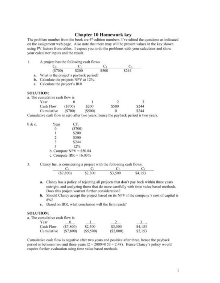 Homework Key for Chapter 10