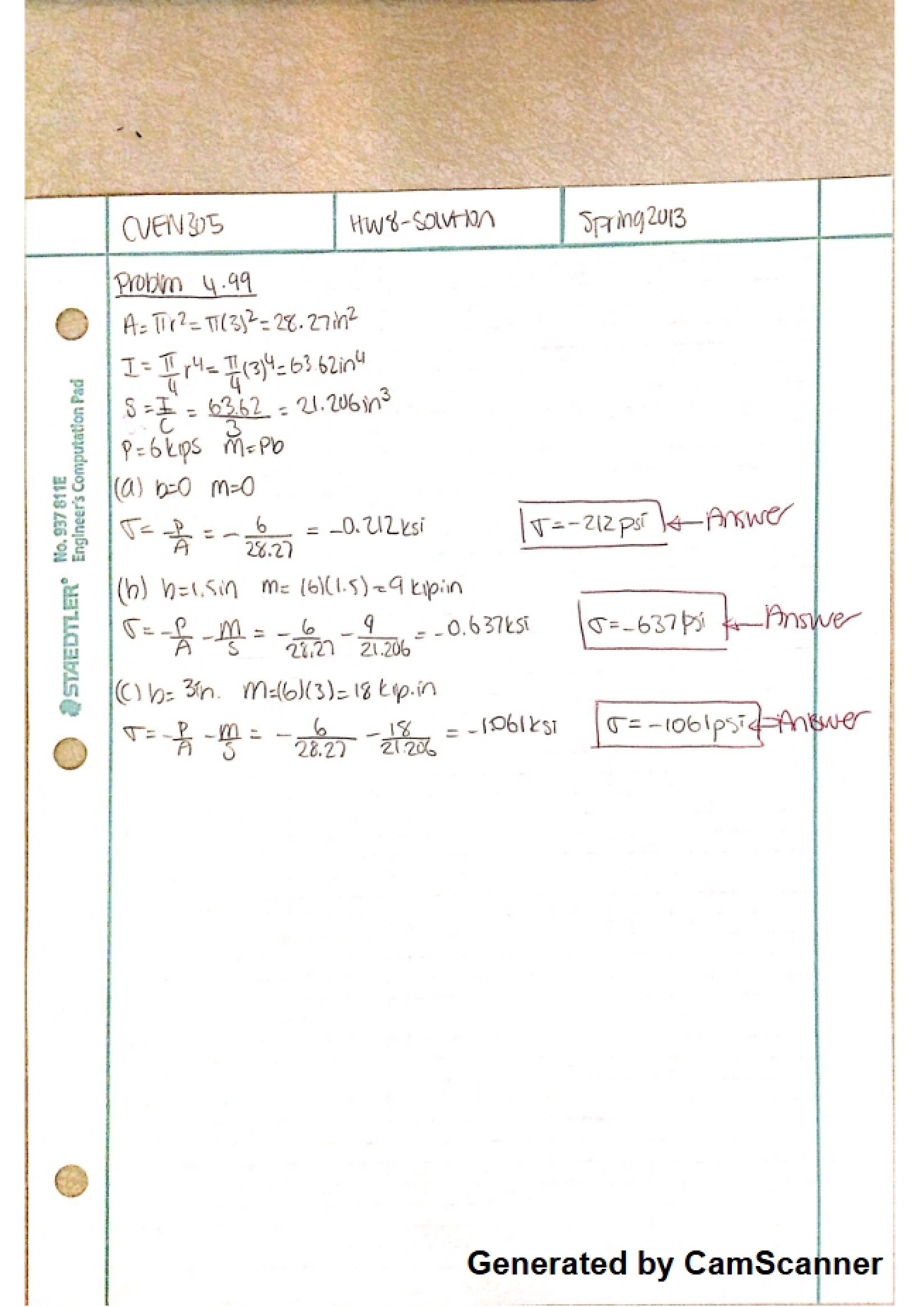 Solution to the Eighth Homework from Spring 2013