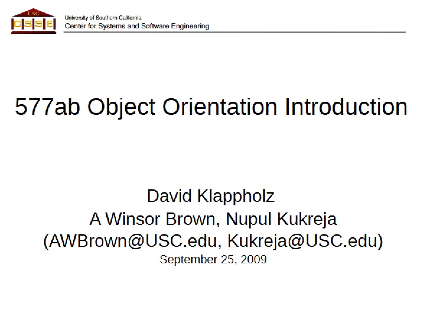 Introduction to Object Orientation (577ab)