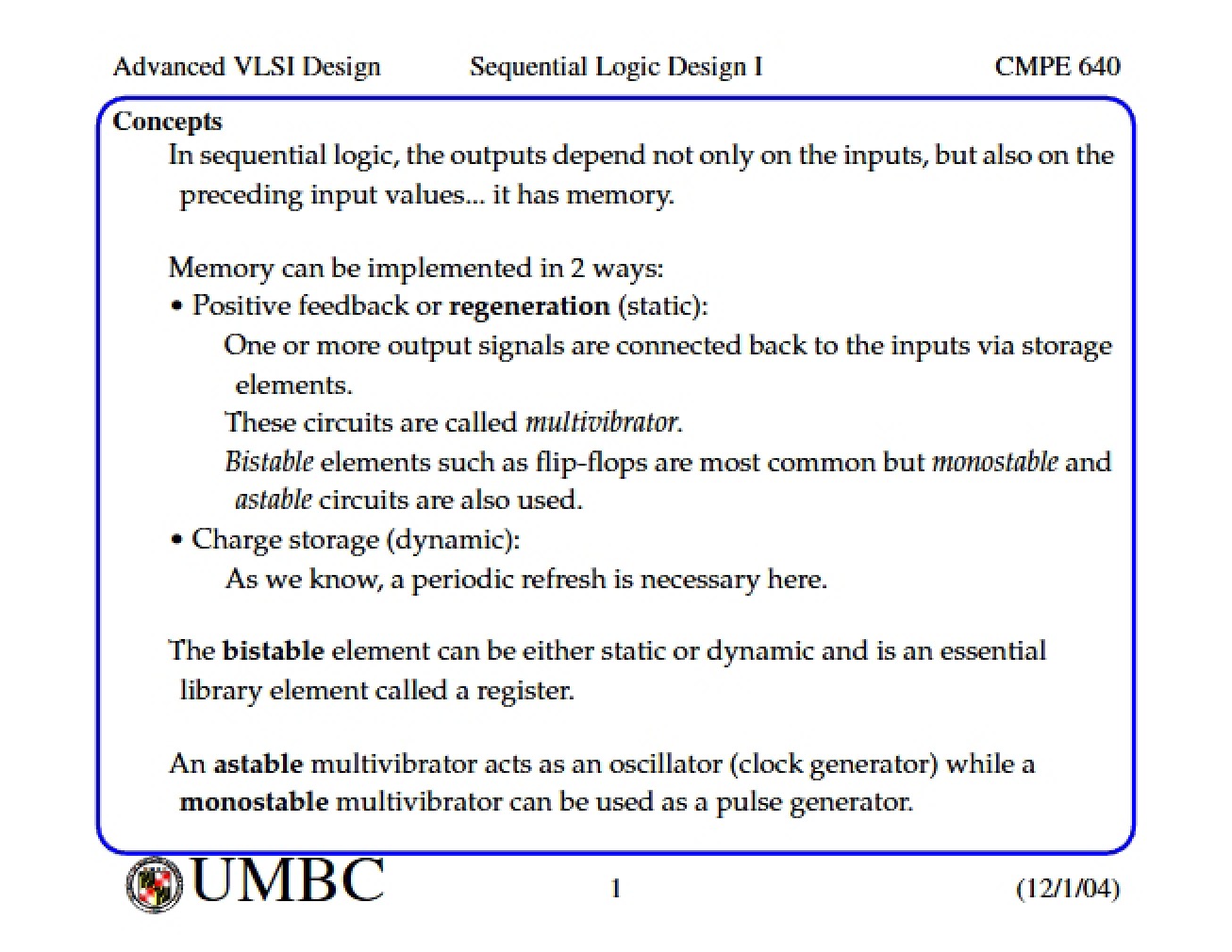First Session on Sequential Logic Design