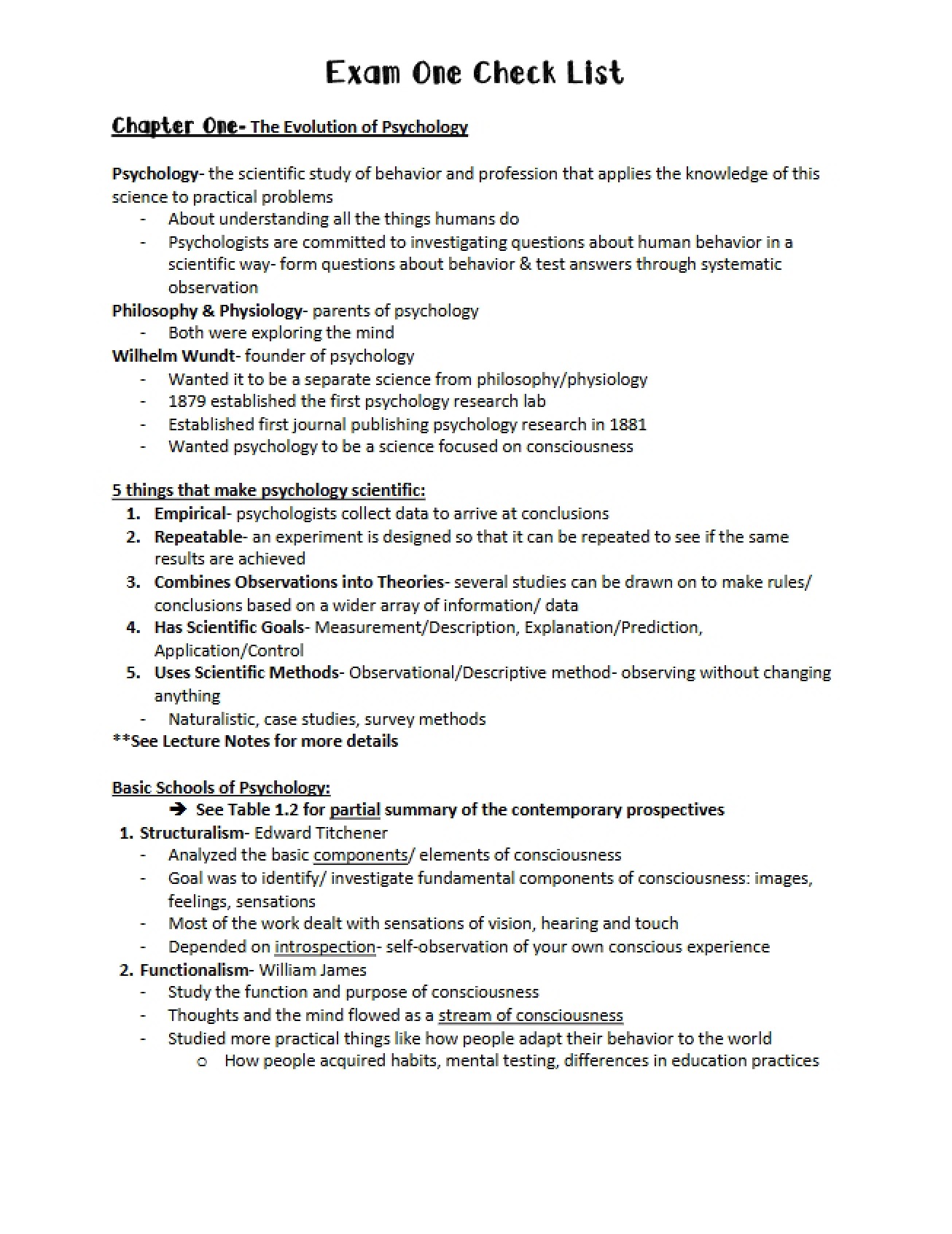 Psychology Class Notes One
