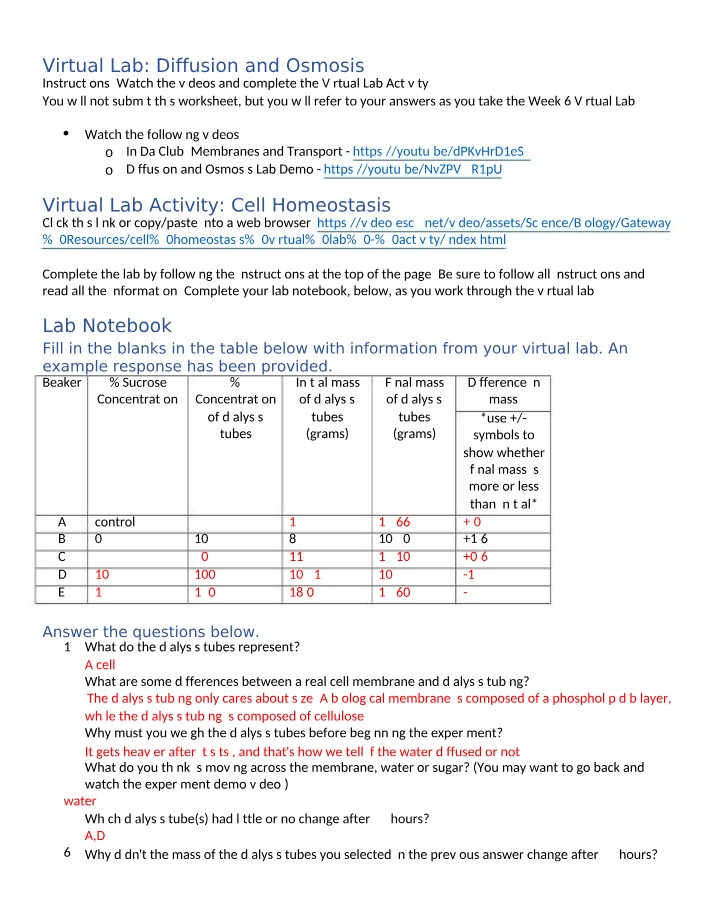Diffusion and Osmosis Virtual Lab - Exploring Cell Homeostasis