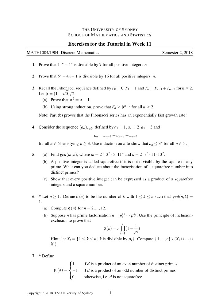 Week 11 Tutorial Exercises