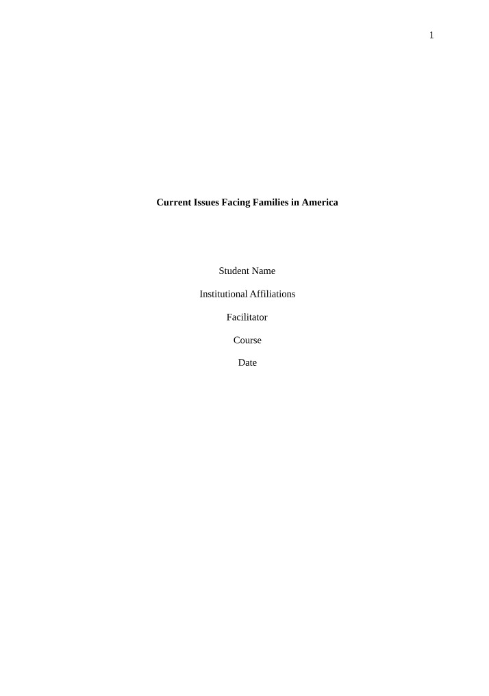 Issues Affecting Families in America Today