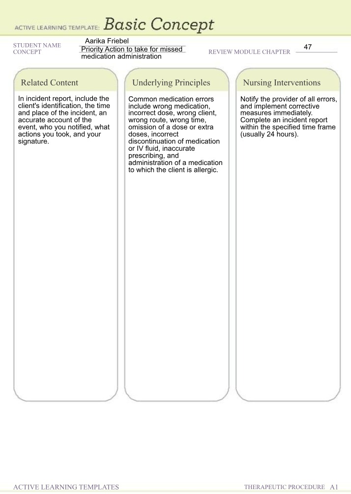 Missed Medication Administration - Priority Nursing Notes