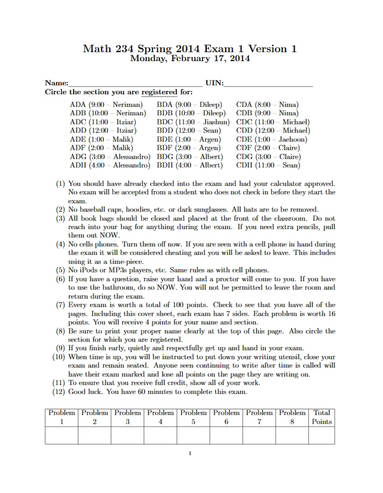 Mock Midterm 1D