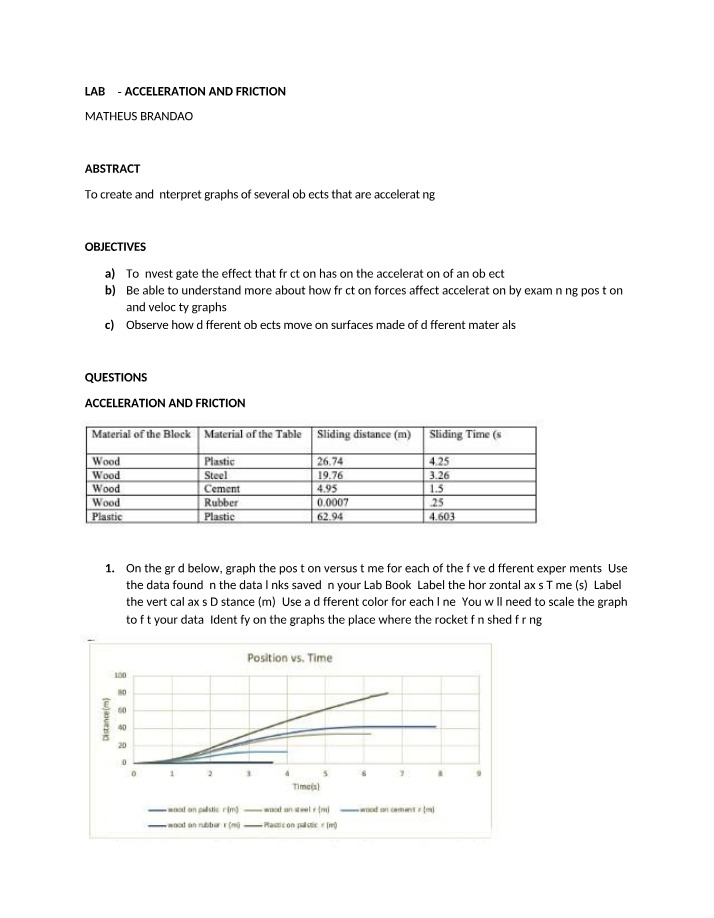 Friction Effects on Acceleration Lab