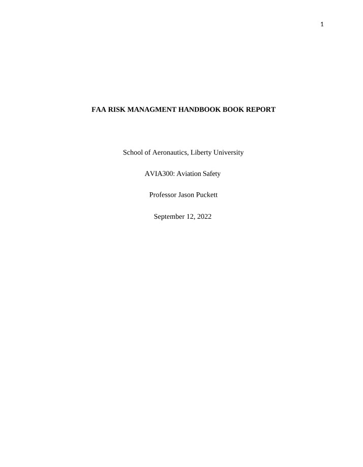 Book Report - FAA Risk Management Handbook