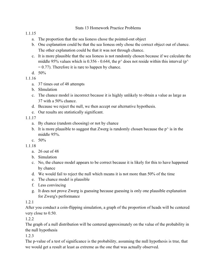 Practice Problems for Stats 13 Homework