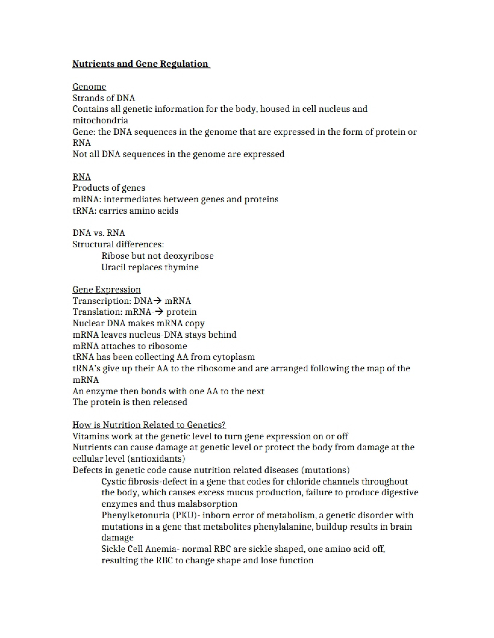Regulation of Genes by Nutrients