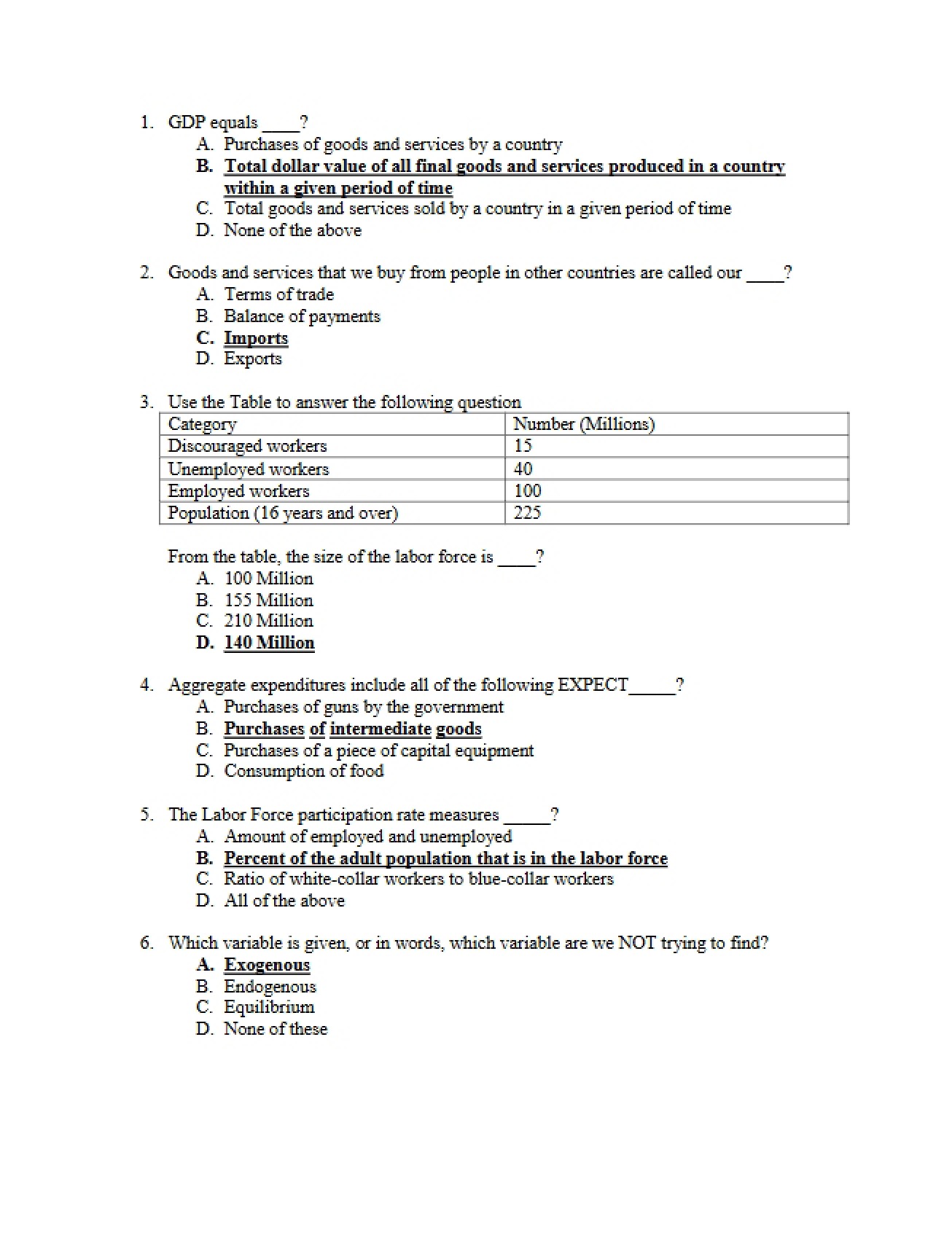 Answer Key for the First Practice Examination
