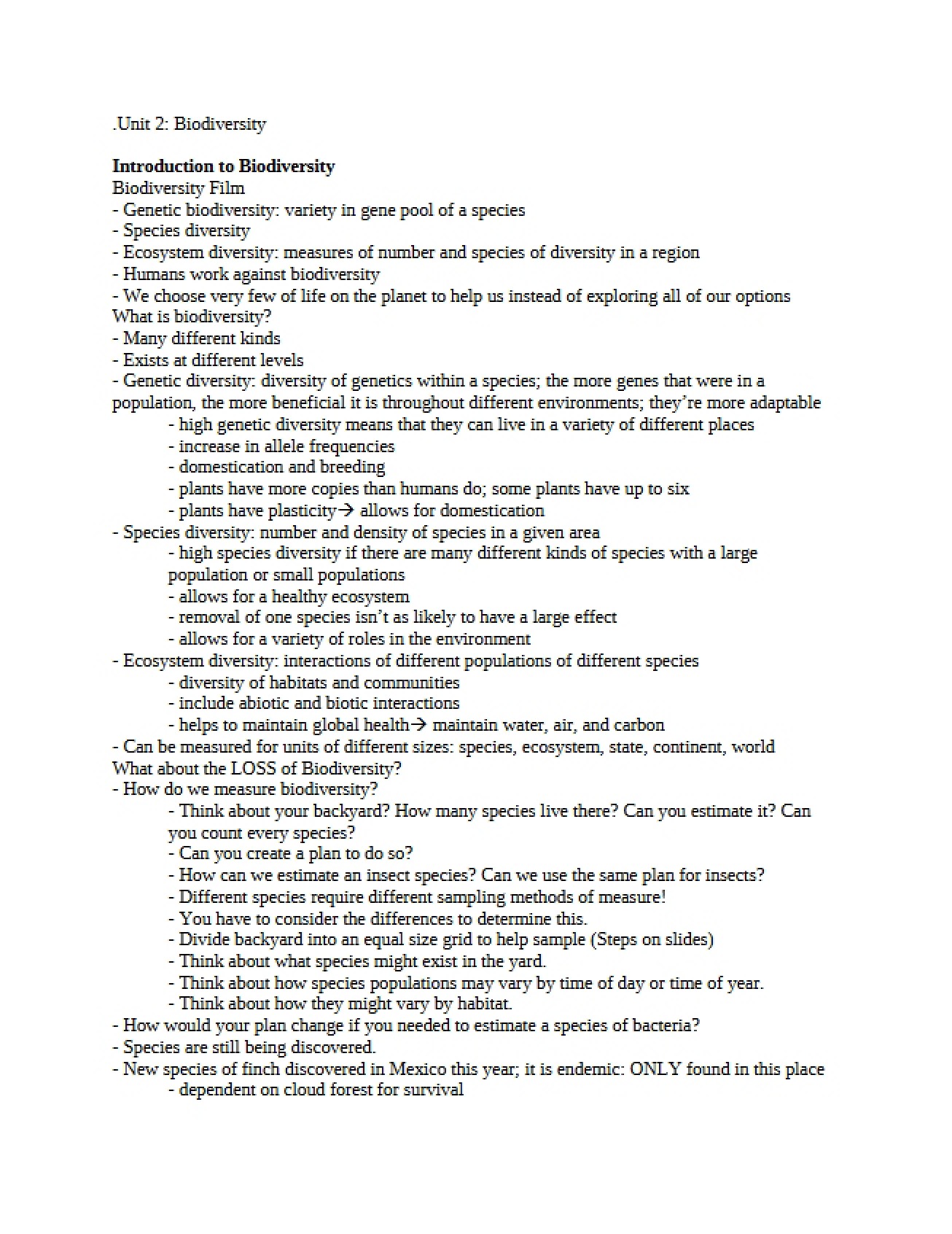 Introduction to Biodiversity