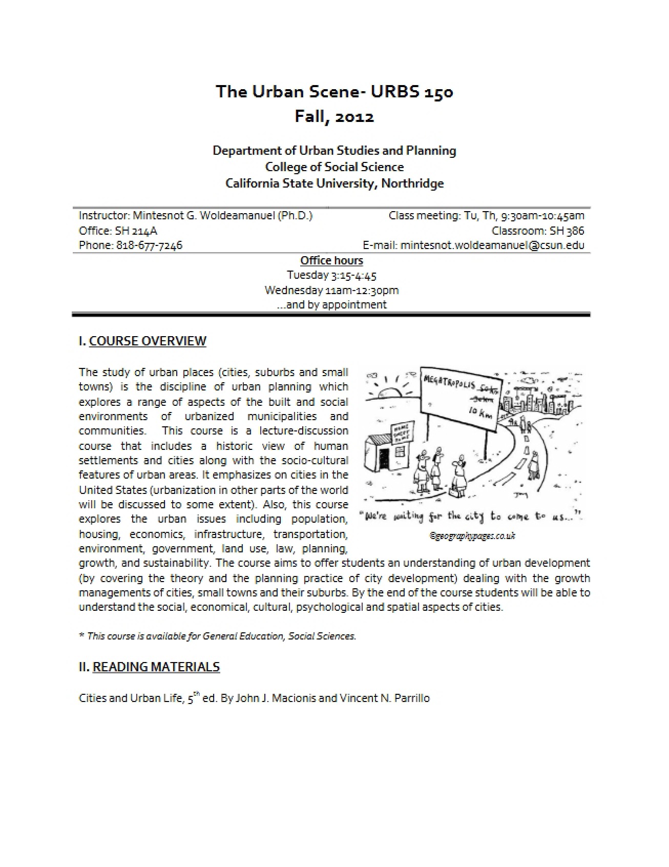 Syllabus for Urban Scene