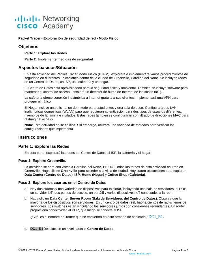 Exploración de seguridad de red - Packet Tracer (Modo Físico)