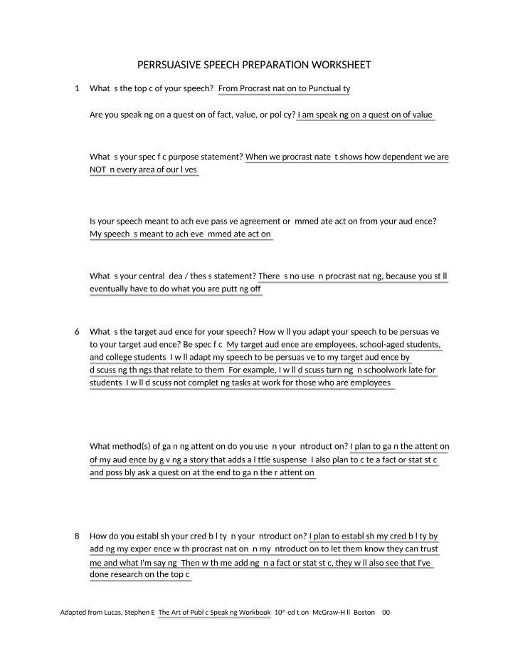 Worksheet for Persuasive Speech Preparation
