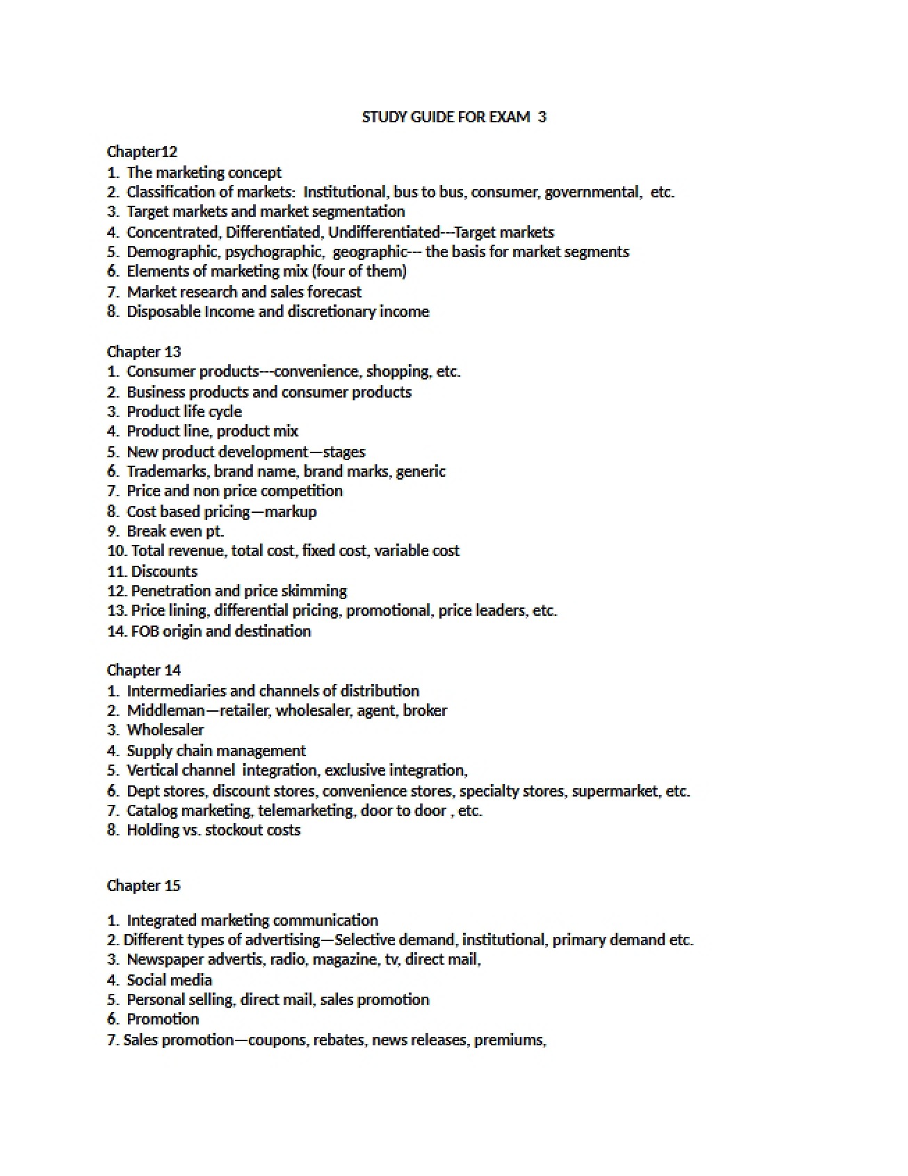 Exam Three Study Guide