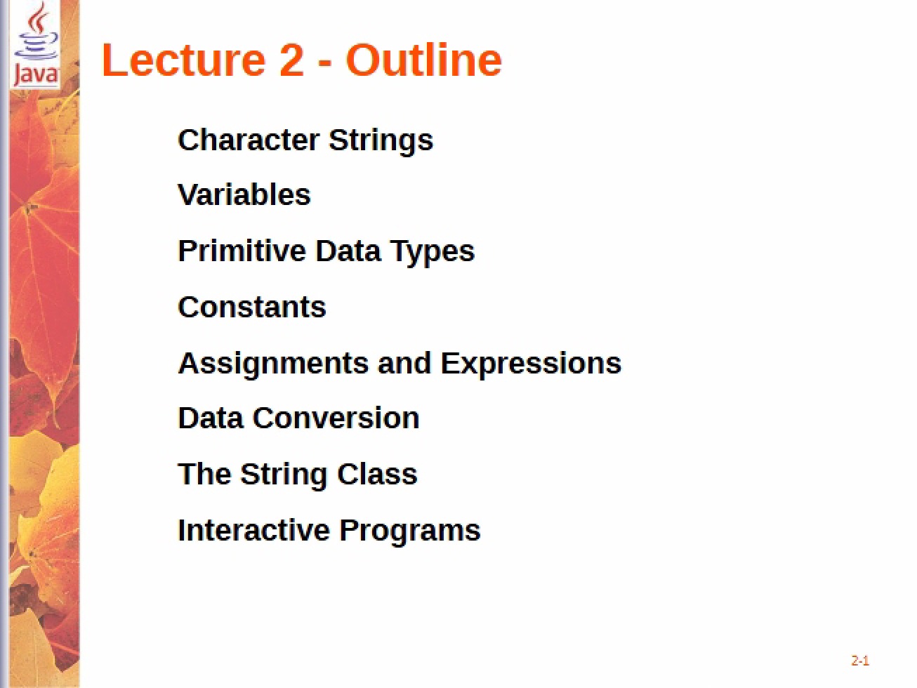 Second Lecture