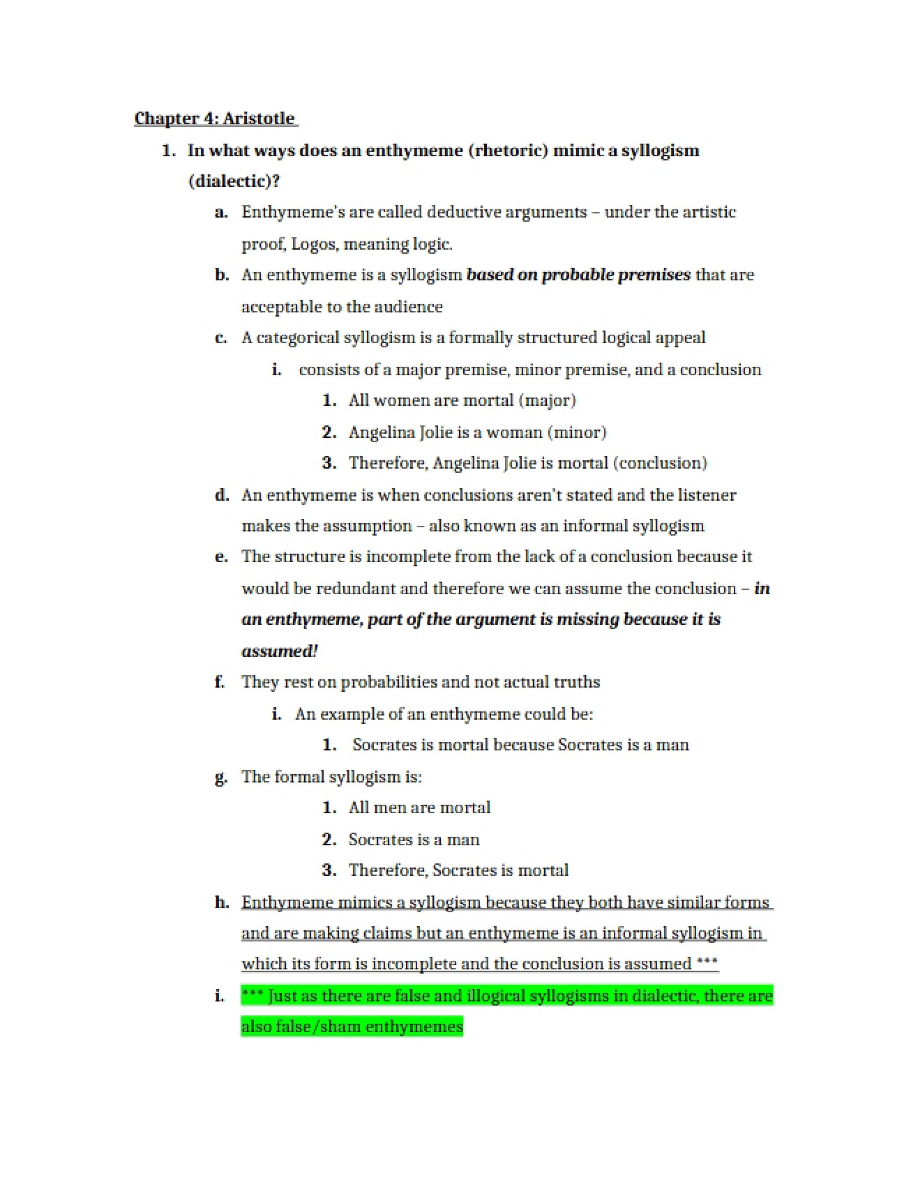 Aristotle Chapter 4