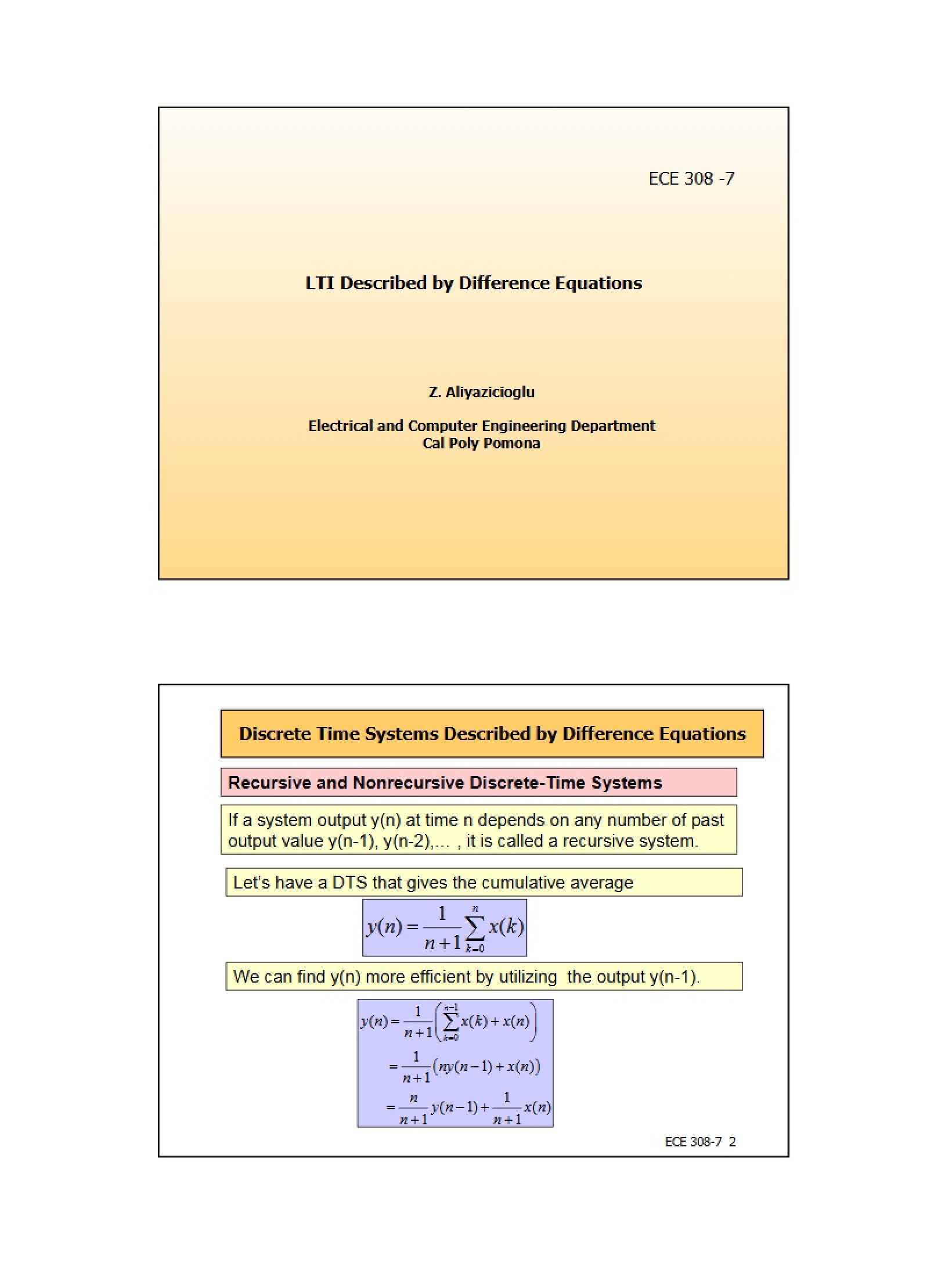 Difference Equations Describing LTI