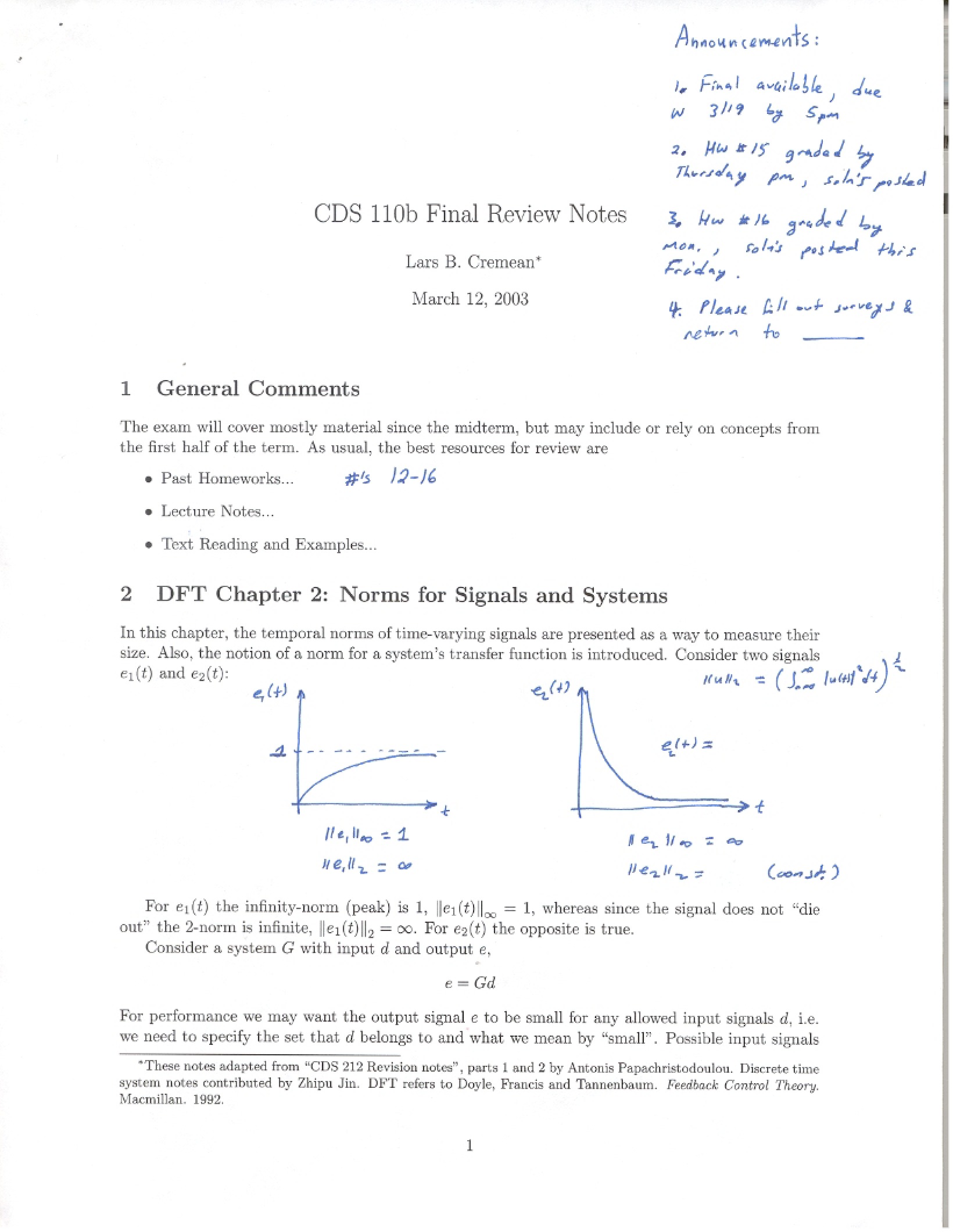 Notes for Final Review