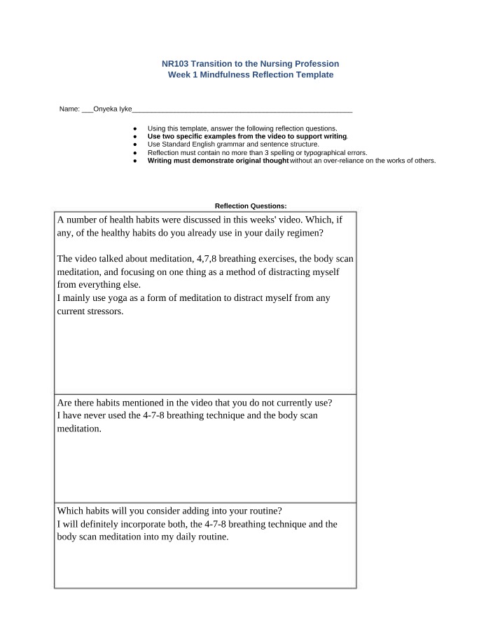 Mindfulness Reflection - Incorporating Healthy Habits into Daily Life