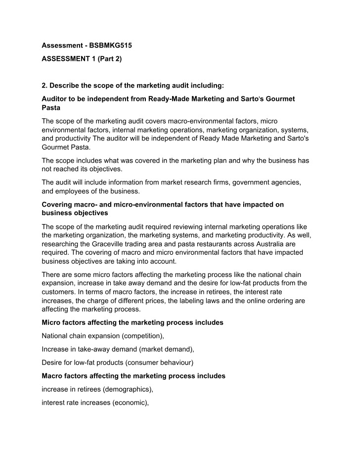 Marketing Audit Scope - Factors Impacting Business Objectives