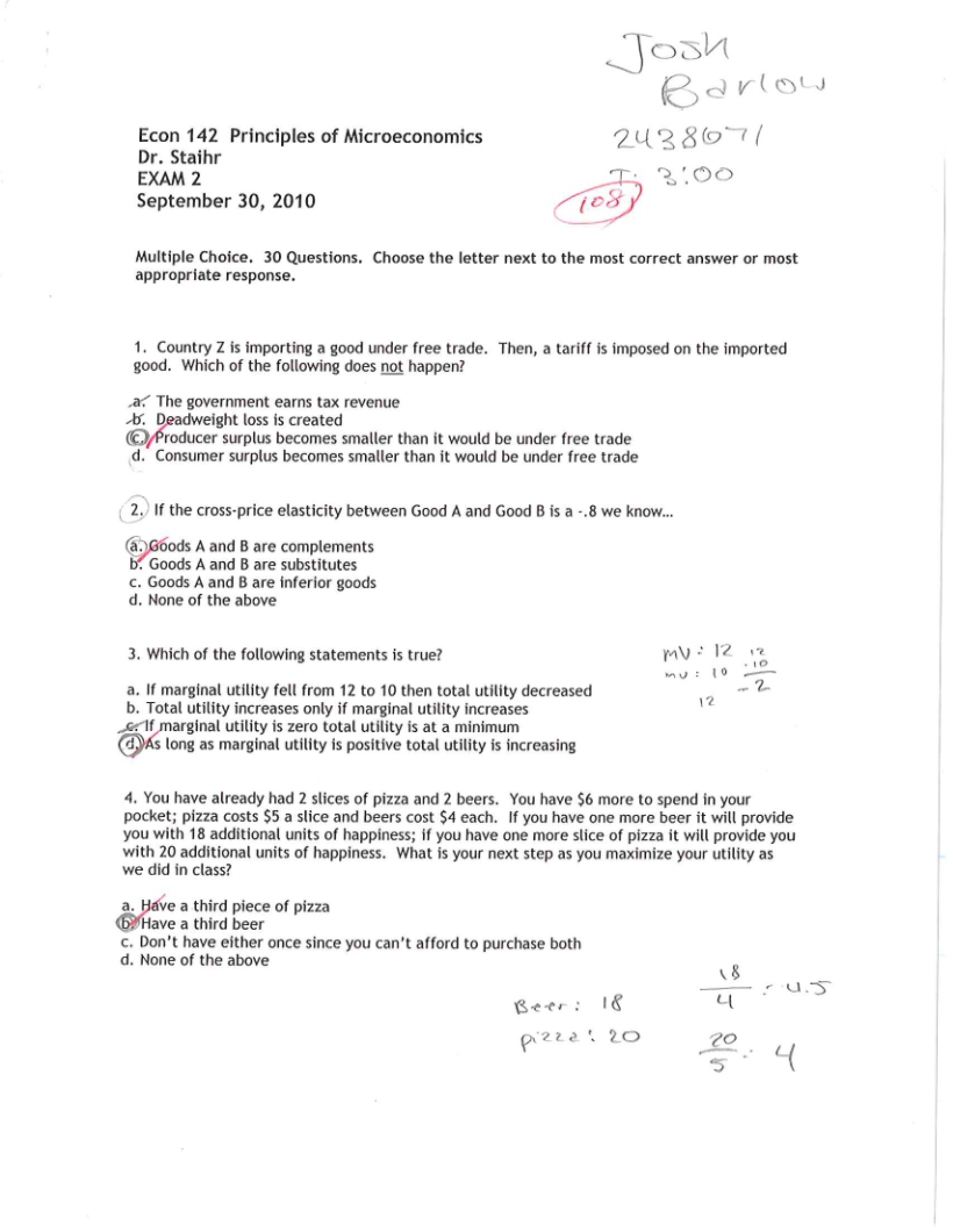 Exam 2 (Fall '10) Econ 142
