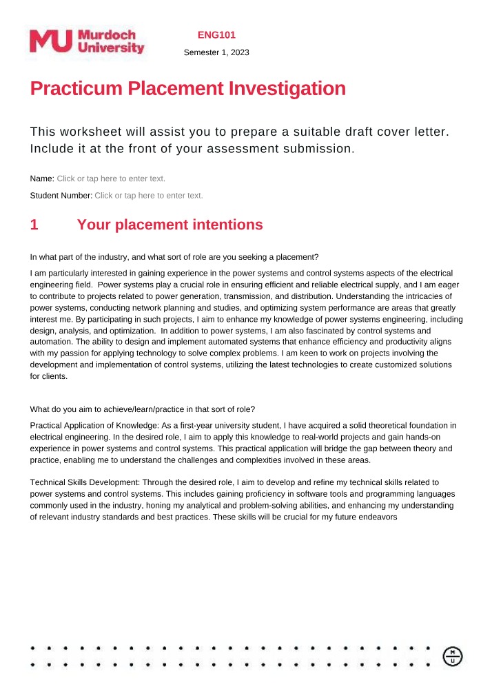 Investigation of Practicum Placement