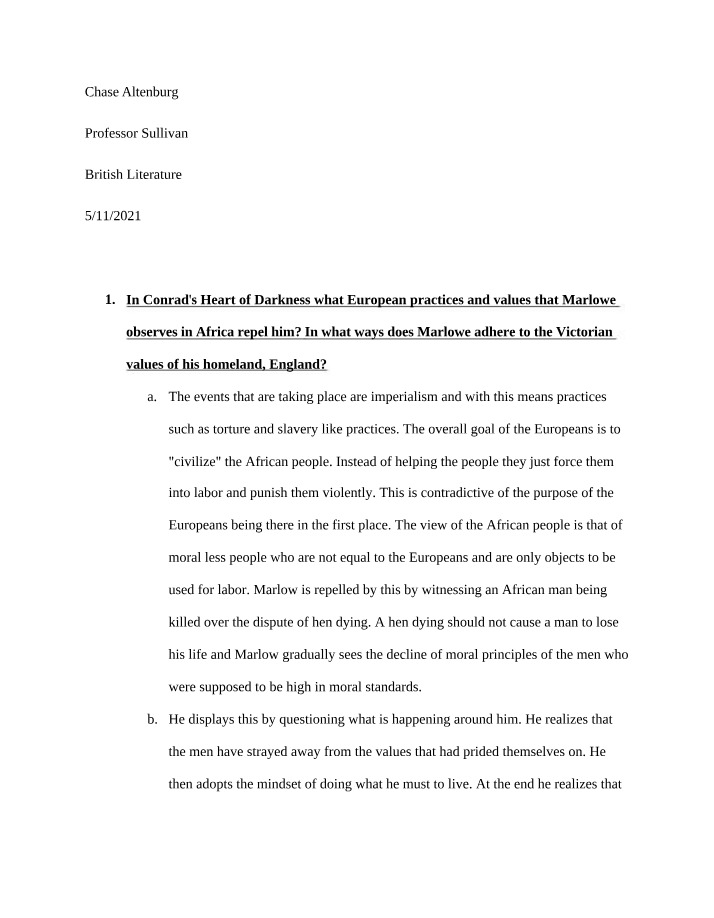Final Exam for British Literature