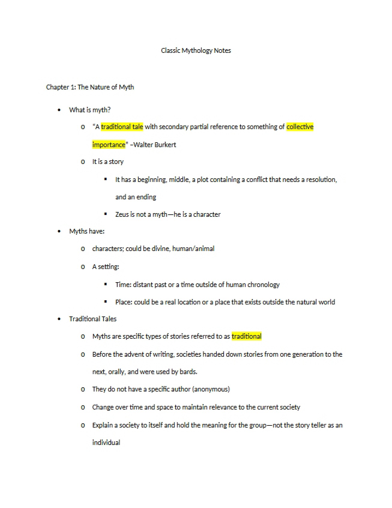 Notes regarding Classical Mythology