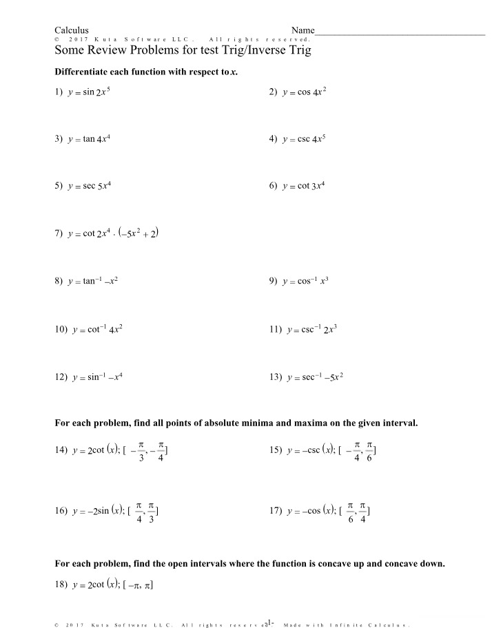 Trig and Inverse Trig Functions - Calculus Review