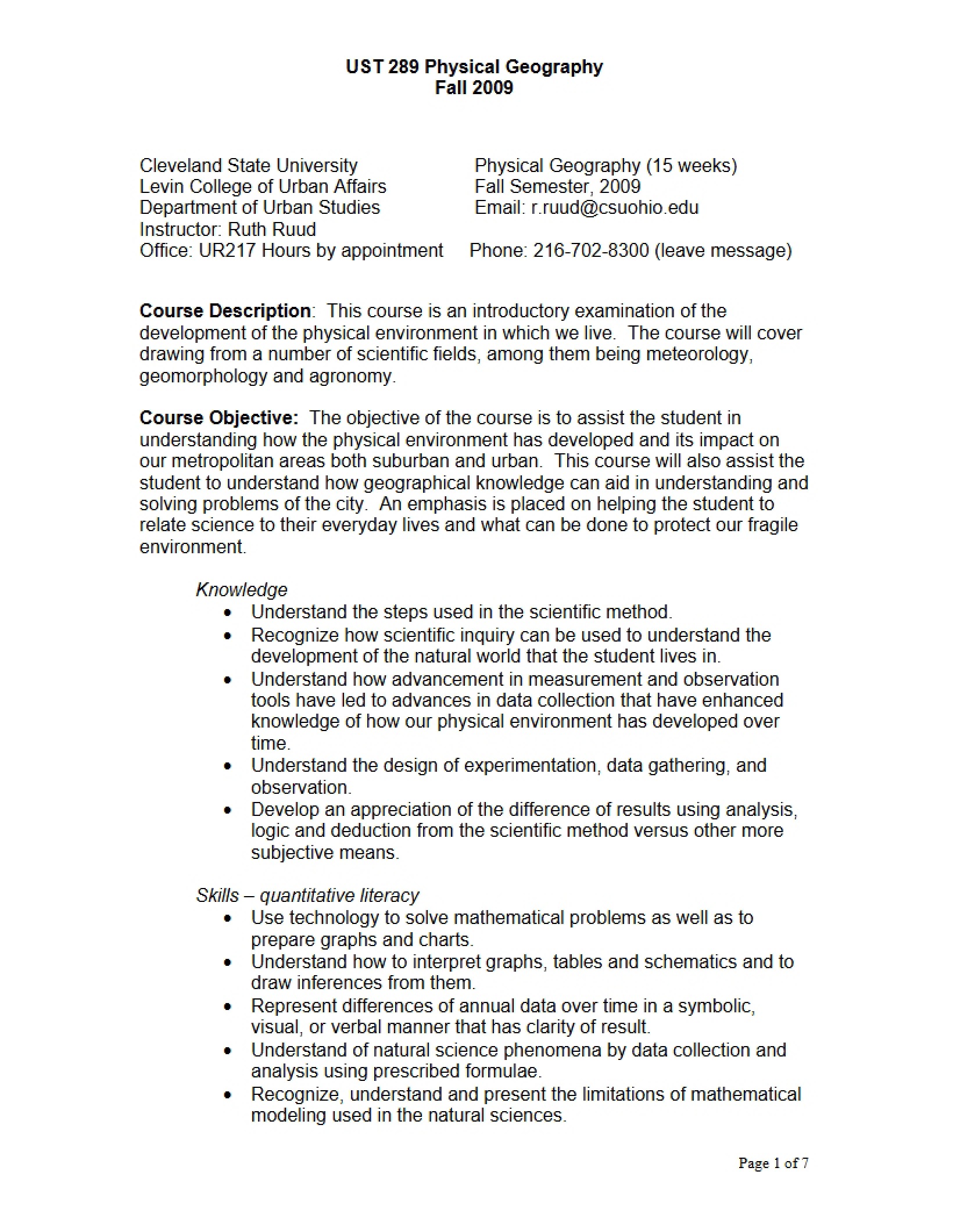 Geography of the Physical World Syllabus