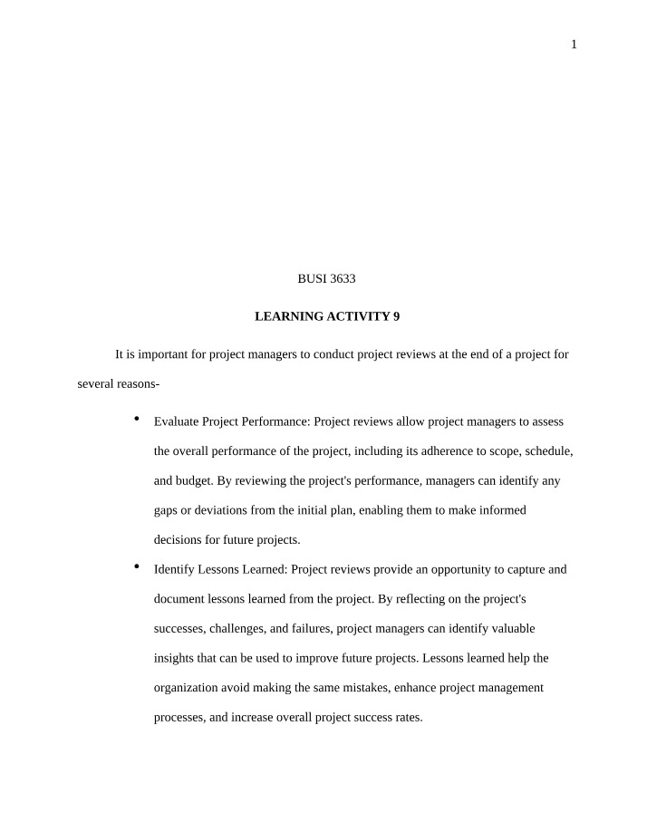 Improving Project Success Through Reviews and Lessons Learned