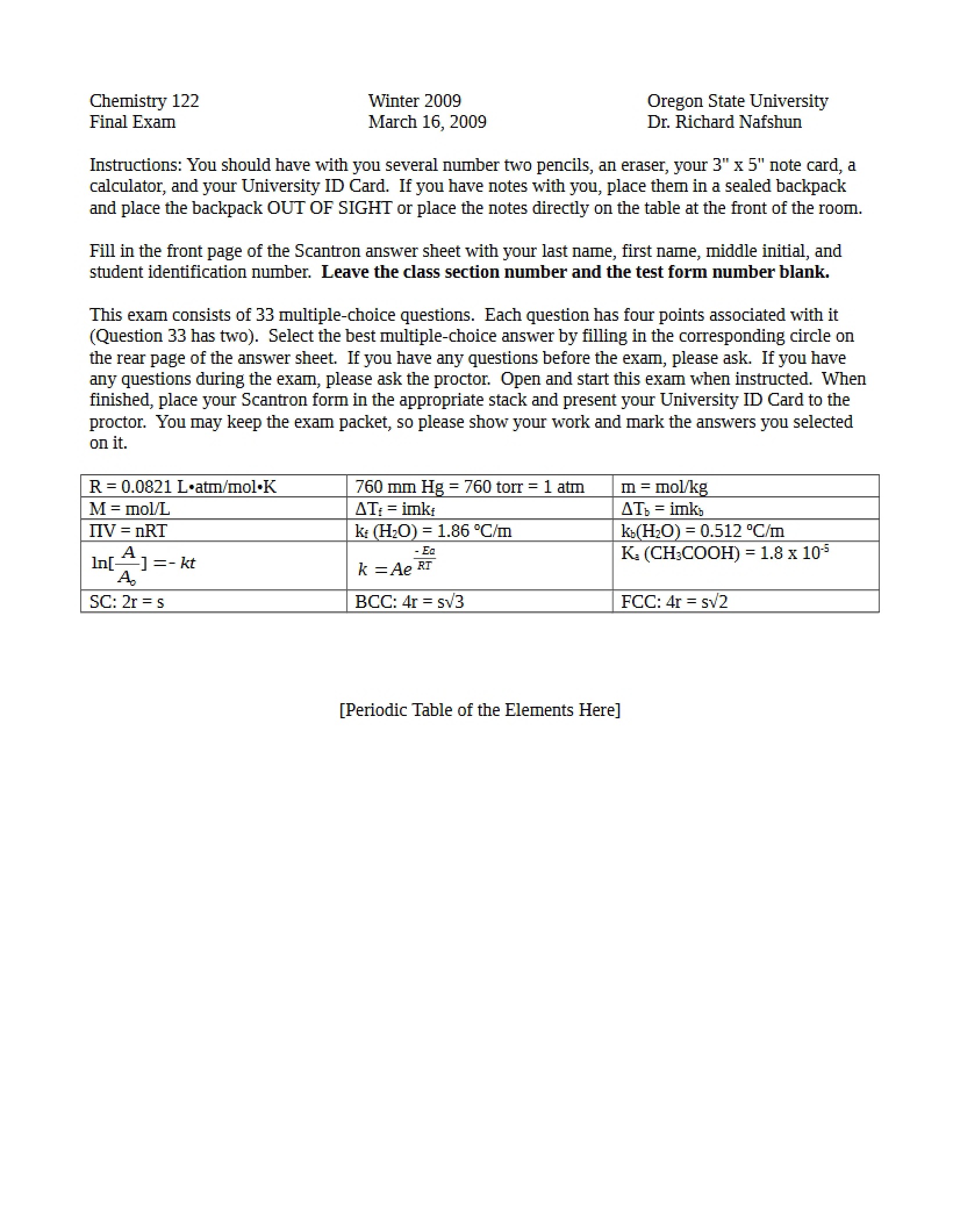 Final Exam CH 122