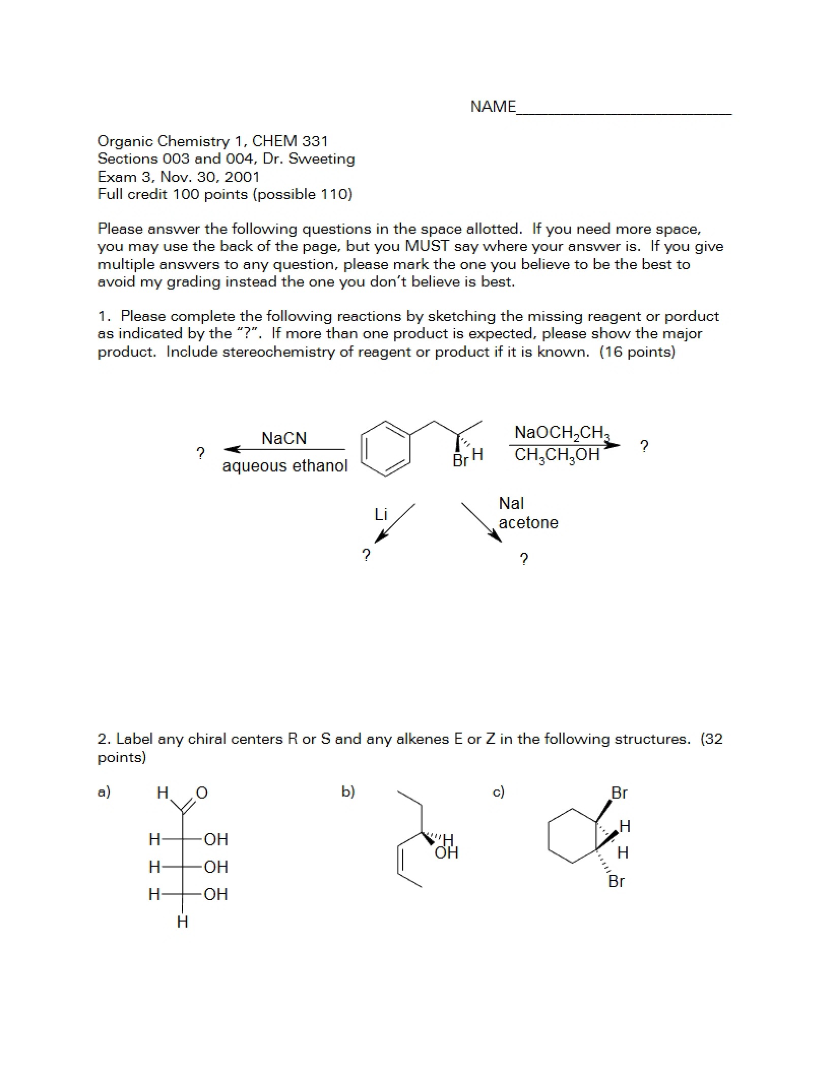 Test Three Organic Chemistry