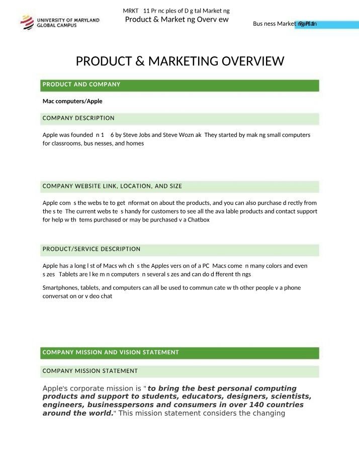 Product and Marketing Overview (MRKT 311)