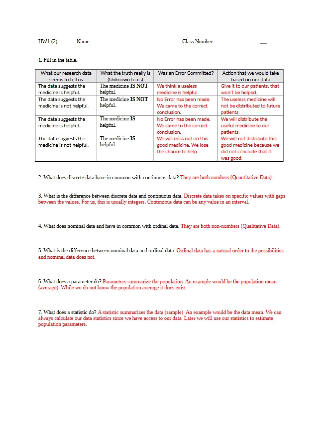 Statistical Methods Homework One