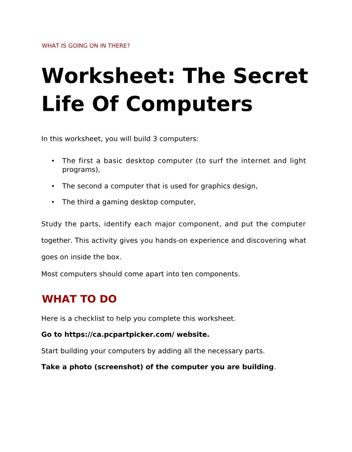 Worksheet - The Secret Life of Computers