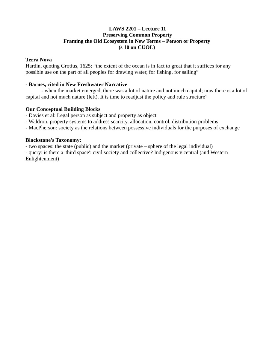 Lecture 11 - Preserving Common Property (LAWS 2201)