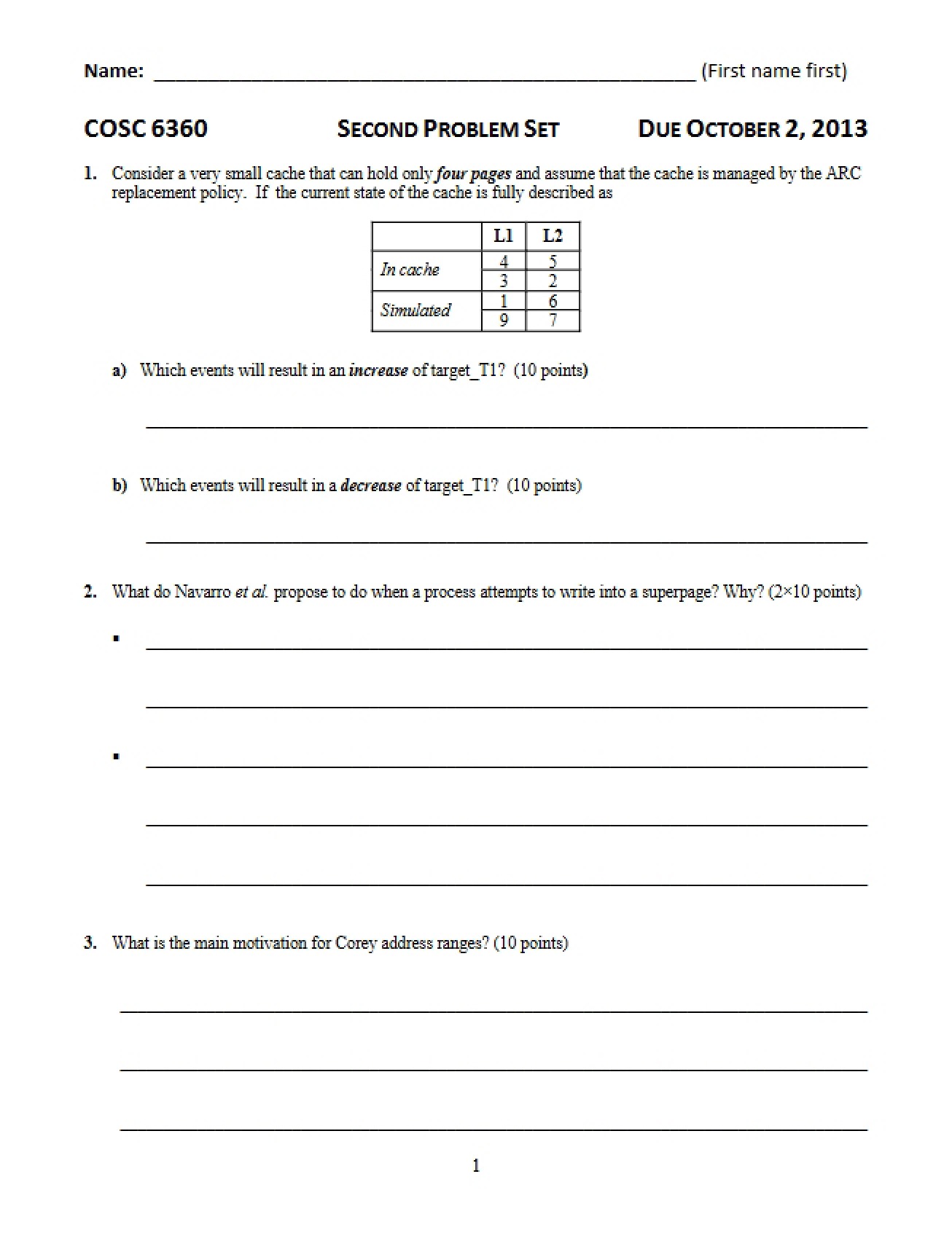 Second Problem Set for COSC 6360