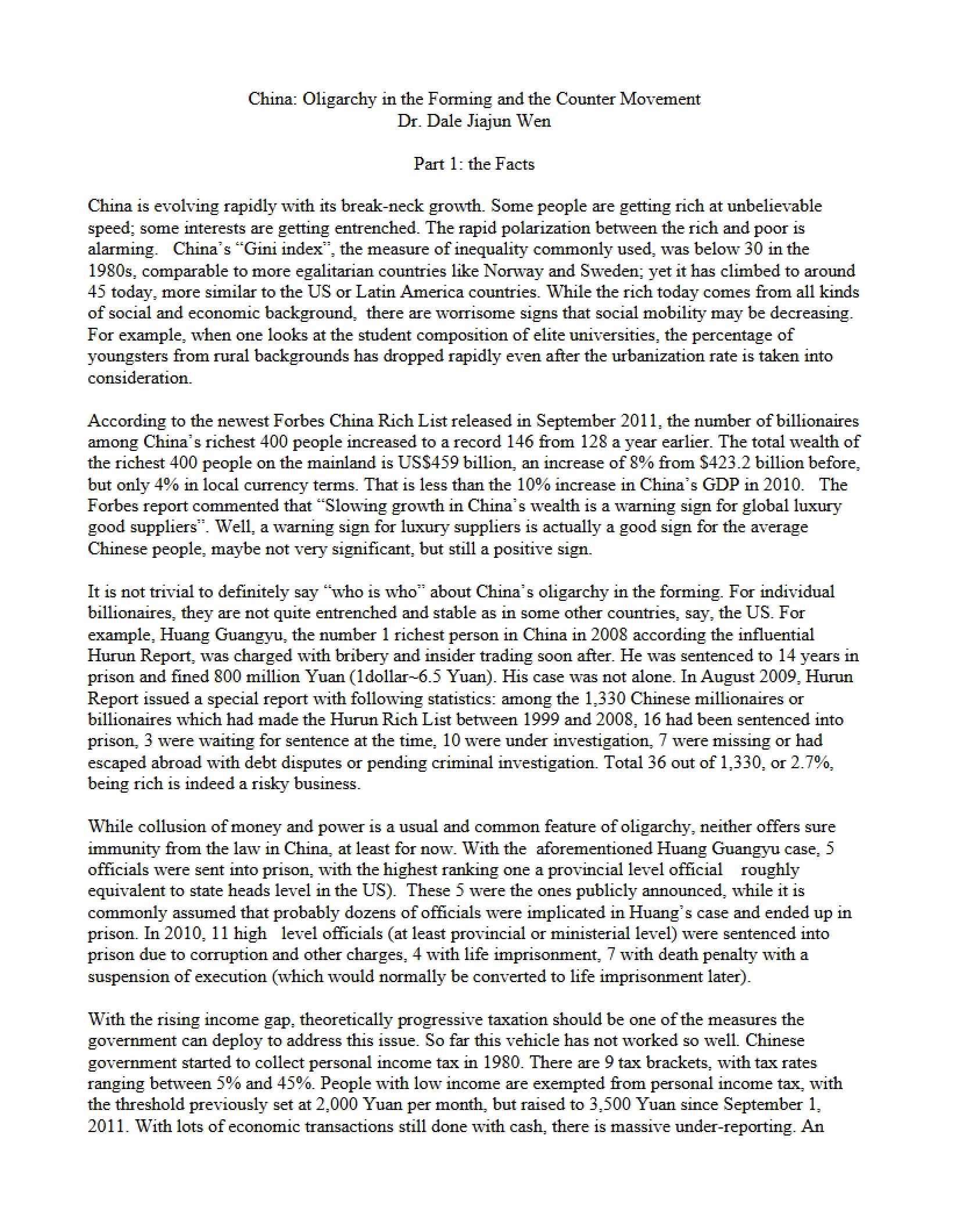 Counter-Movements and Oligarchy Formation in China