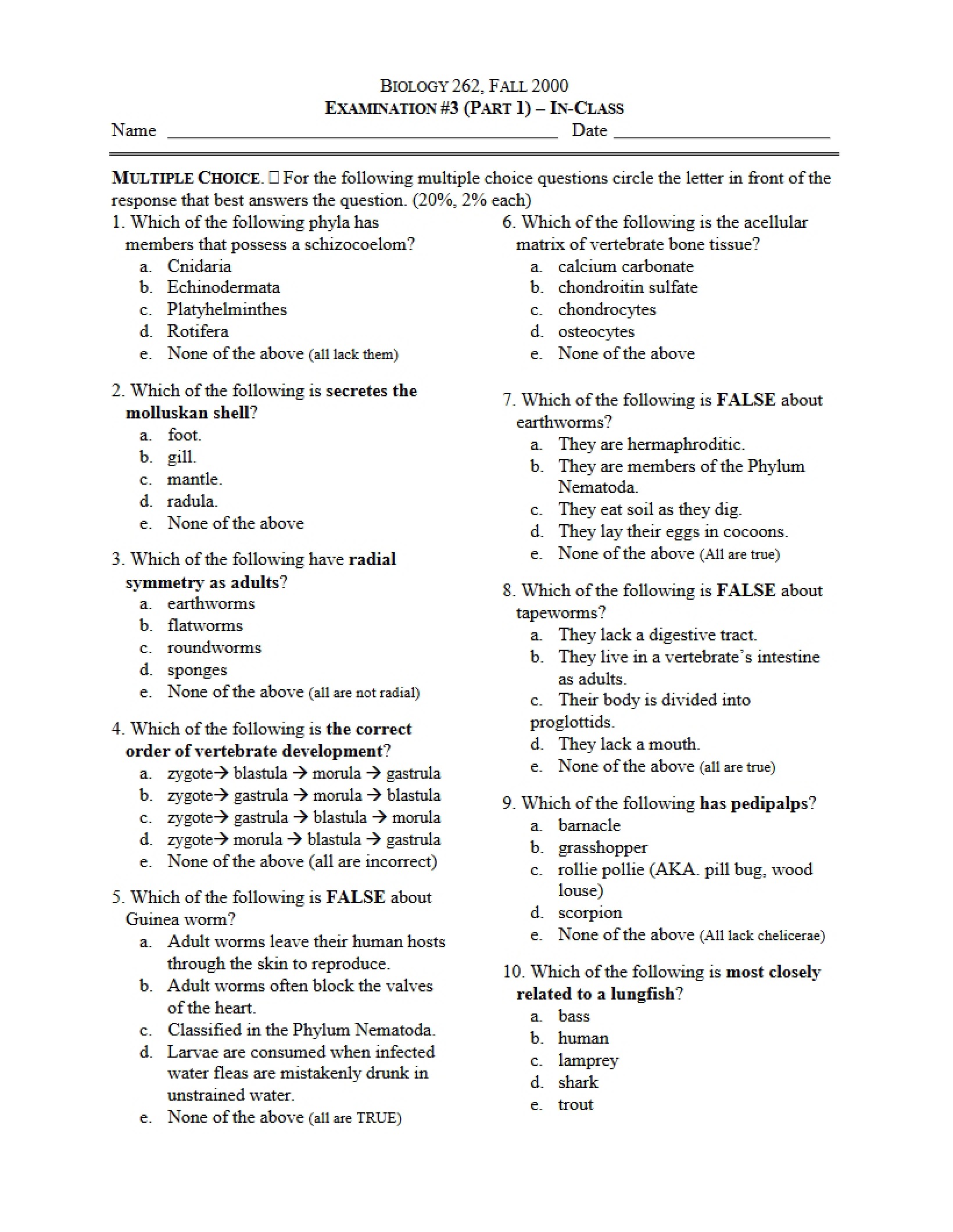 Examination for Principles of Biology (14)