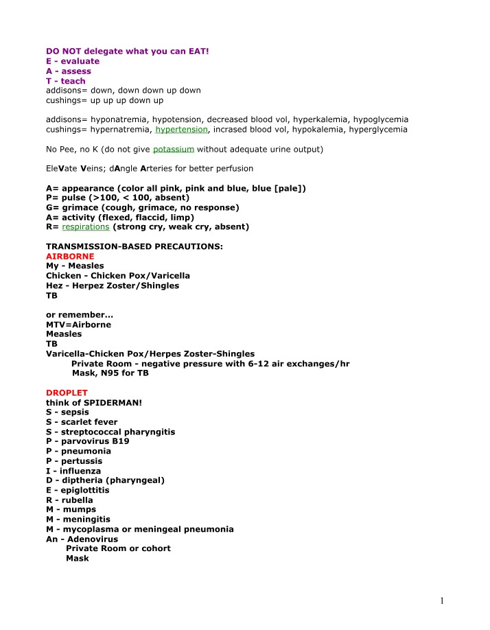 Airborne, Droplet, and Contact Infection Control Precautions