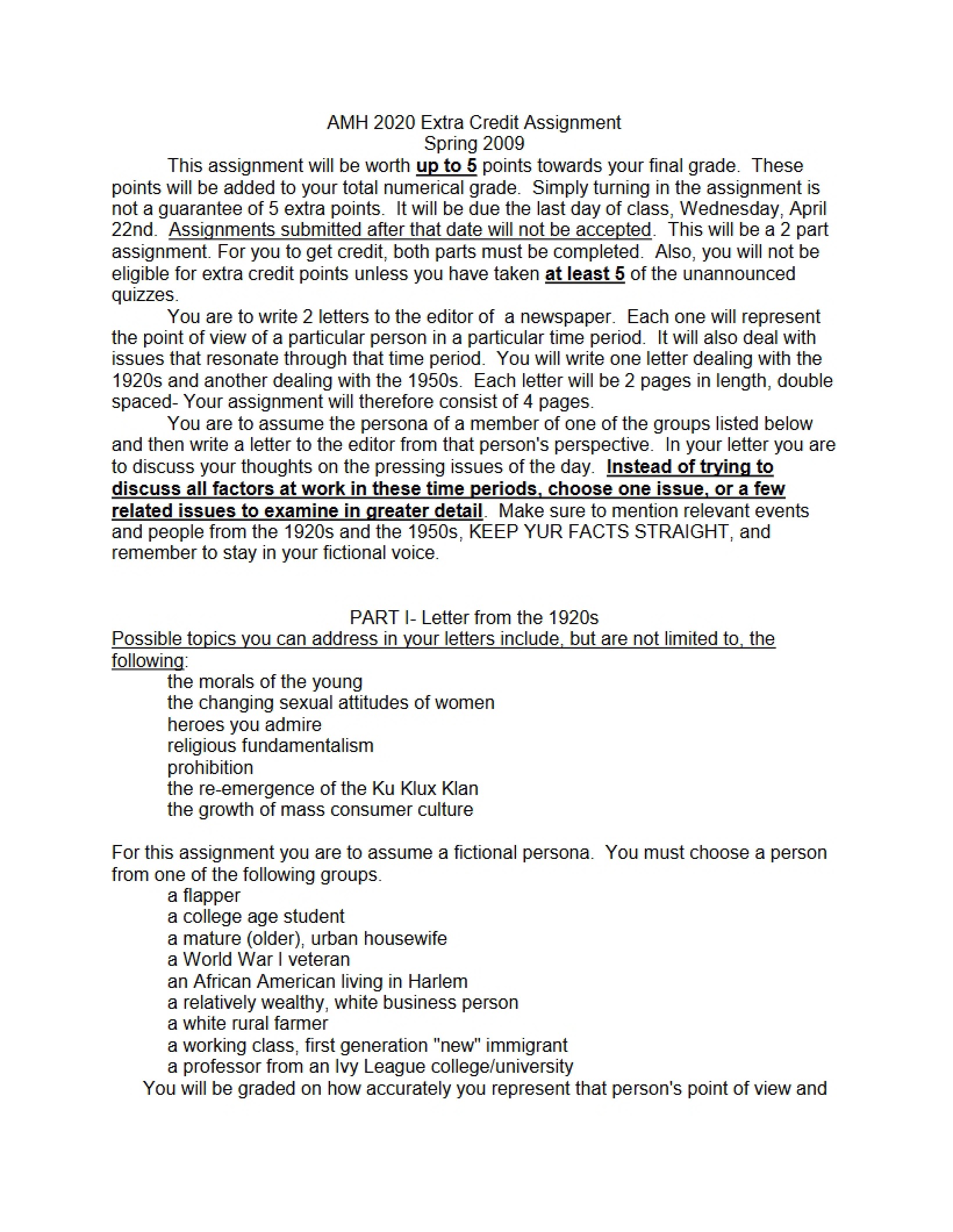 Assignment for Extra Credit